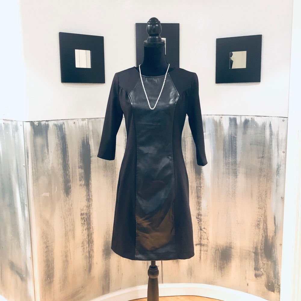 LBD Faux Leather Black Dress Sz 4 (B14)